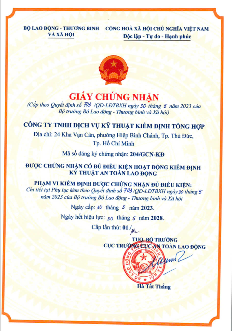 Chứng nhận đủ điều kiện hoạt động điểm định an to&agrave;n thiết bị c&oacute; y&ecirc;u cầu nghi&ecirc;m ngặt về an to&agrave;n lao động